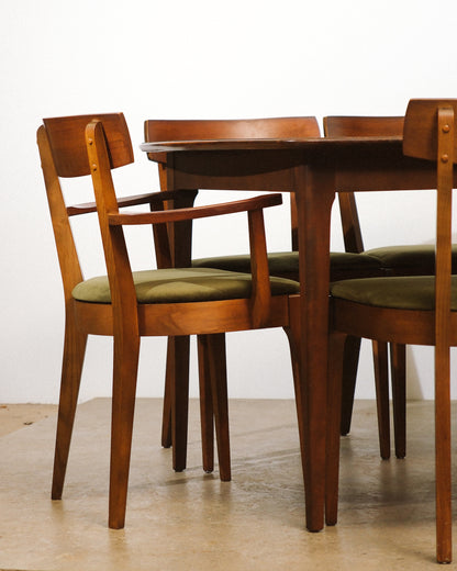 MCM Restored Dark Walnut Table Set With Green Velvet Upholstery