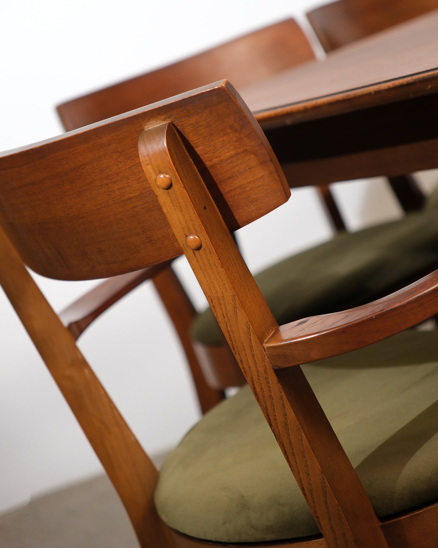 MCM Restored Dark Walnut Table Set With Green Velvet Upholstery