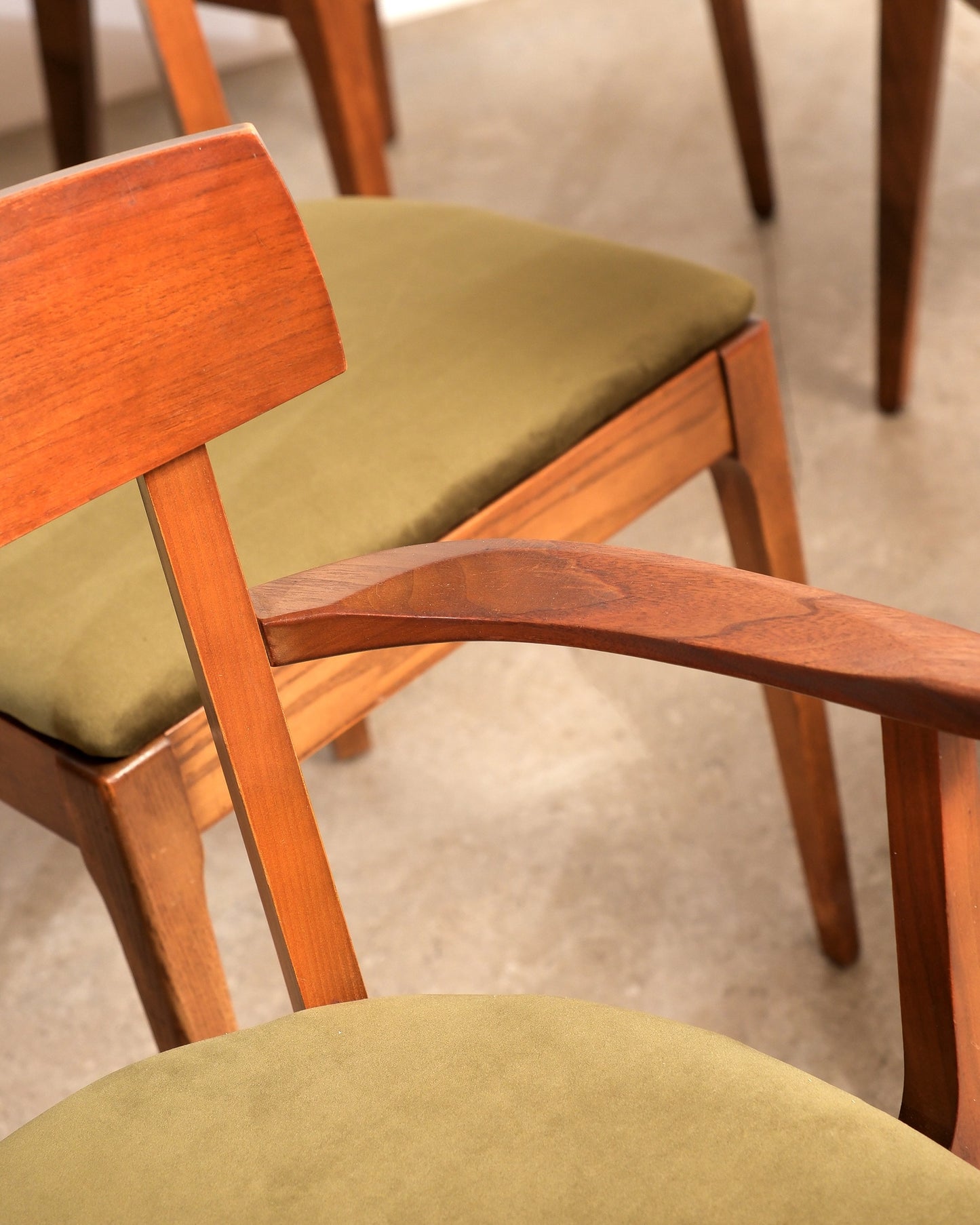 MCM Restored Dark Walnut Table Set With Green Velvet Upholstery