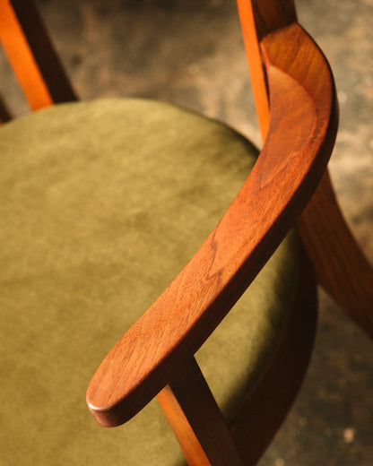 MCM Restored Dark Walnut Table Set With Green Velvet Upholstery