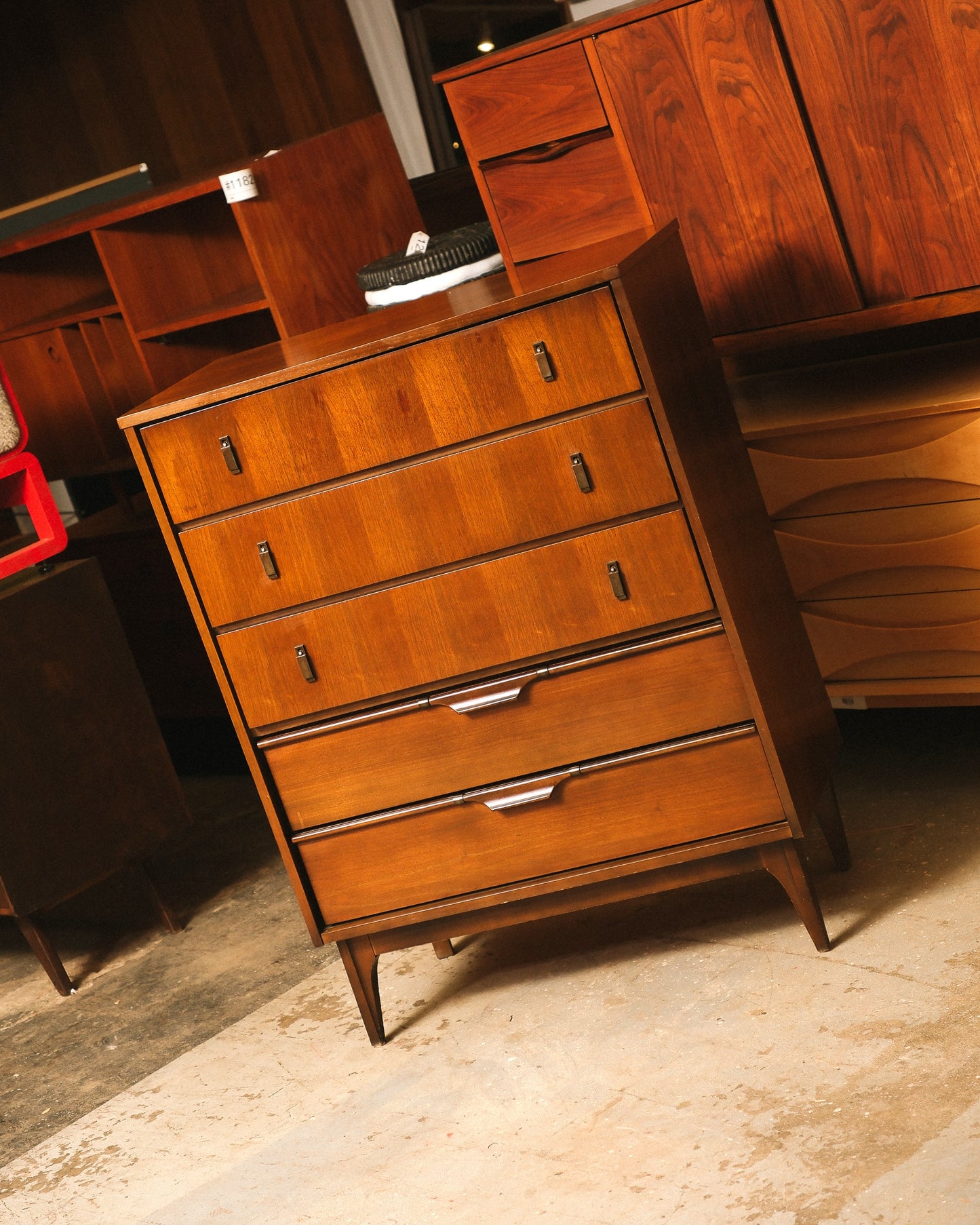 MCM Dark Walnut Tallboy Dresser by Viscol