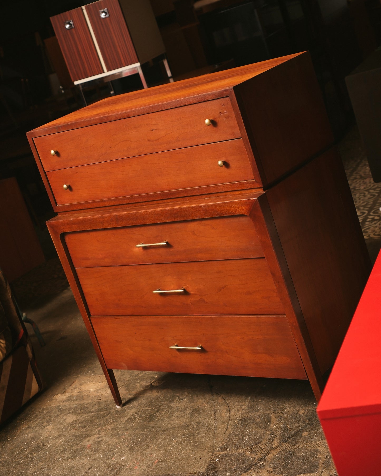 MCM Dark Walnut Tallboy Dresser by Pepplers