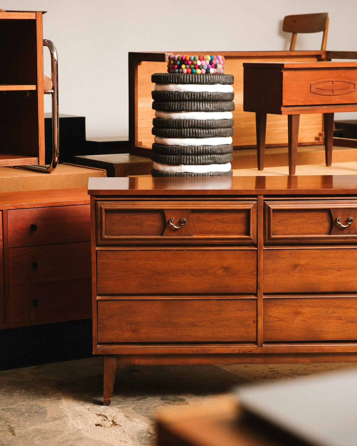 MCM Dark Walnut Dresser By Vic Art