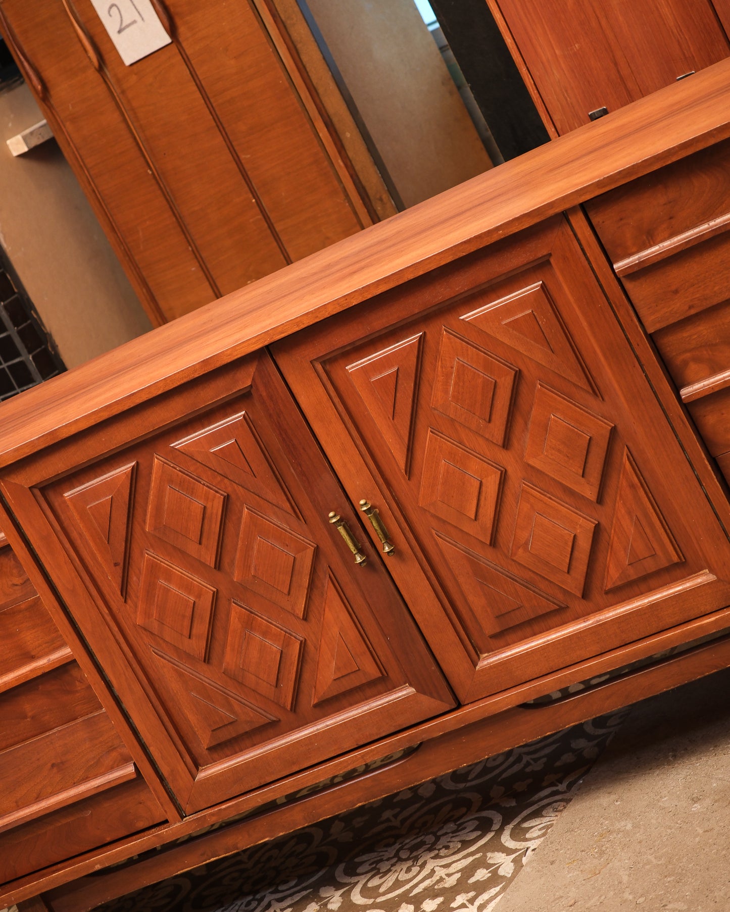 MCM Walnut Brutalist Credenza