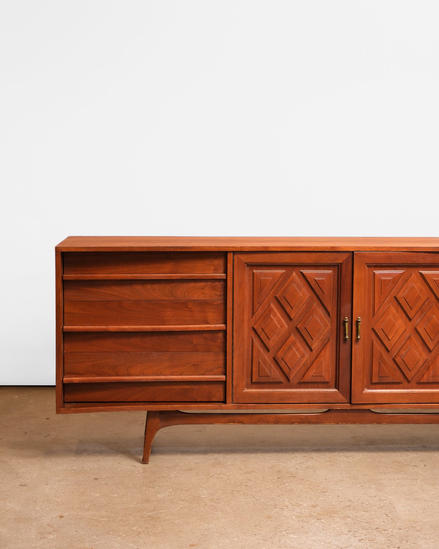 MCM Walnut Brutalist Credenza