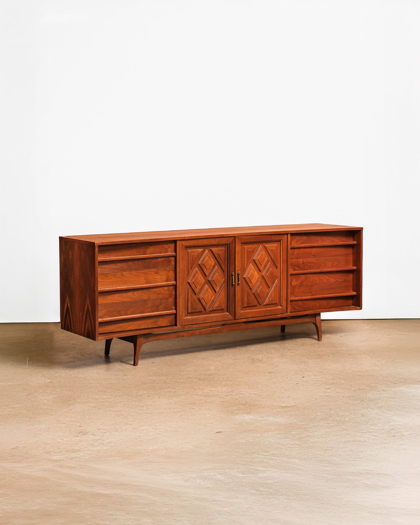 MCM Walnut Brutalist Credenza