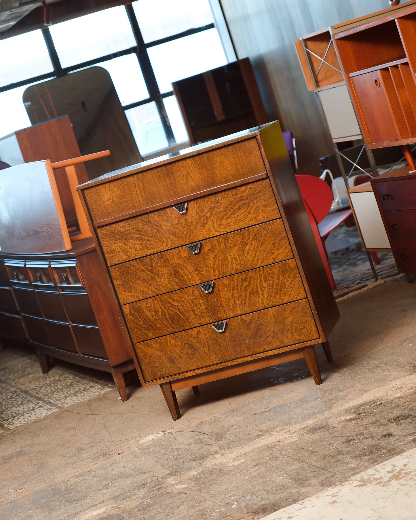 MCM Dark Walnut Tallboy Dresser By Viscol