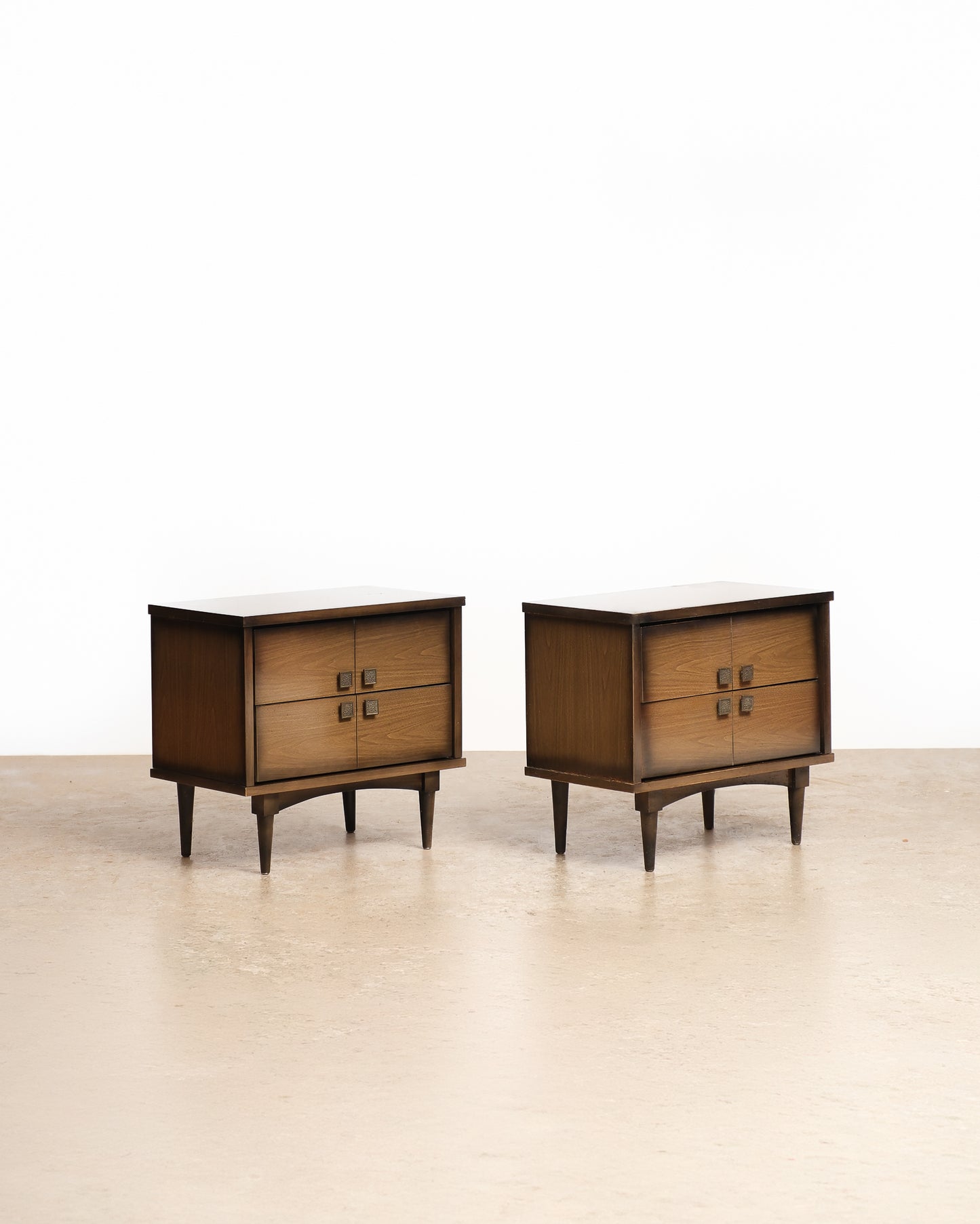 MCM Walnut Contemporary Nightstand Set