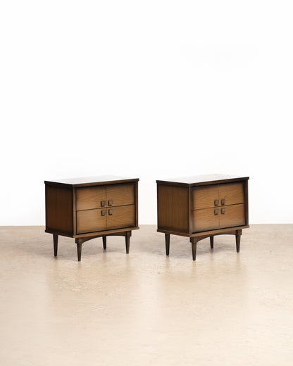 MCM Walnut Contemporary Nightstand Set