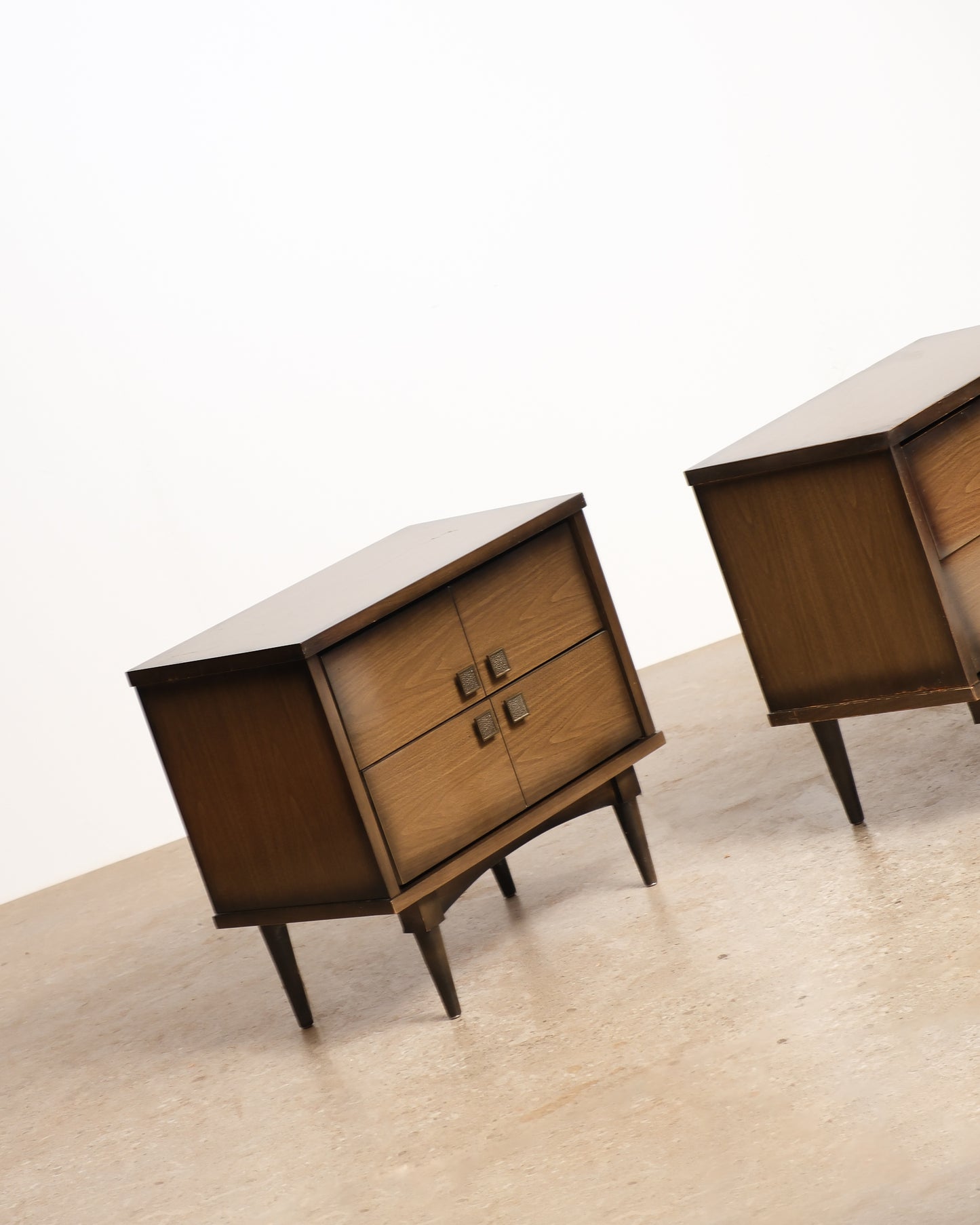 MCM Walnut Contemporary Nightstand Set