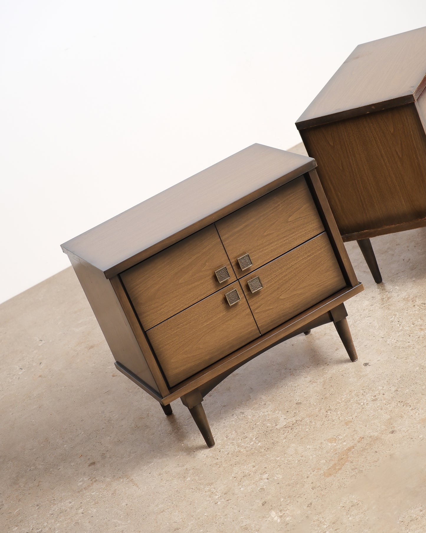 MCM Walnut Contemporary Nightstand Set