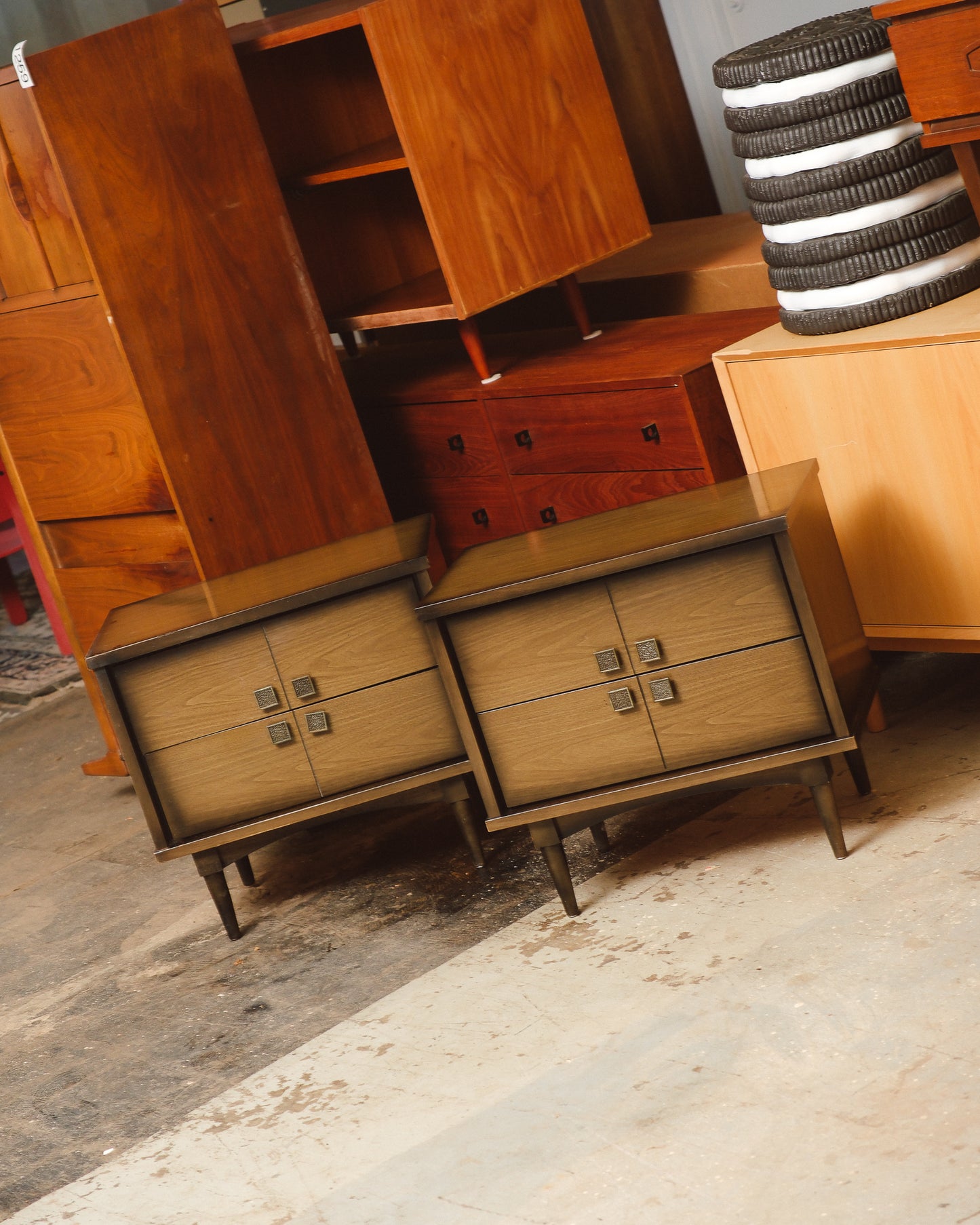 MCM Walnut Contemporary Nightstand Set