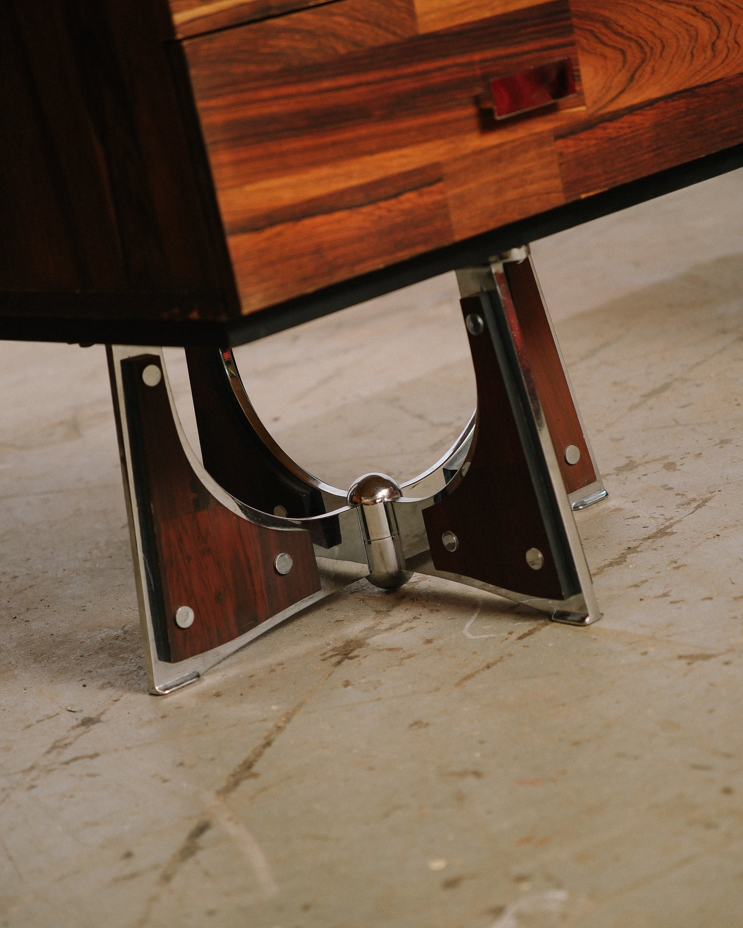Brutalist Rosewood & Chrome Nightstand Set by Henri Vallières