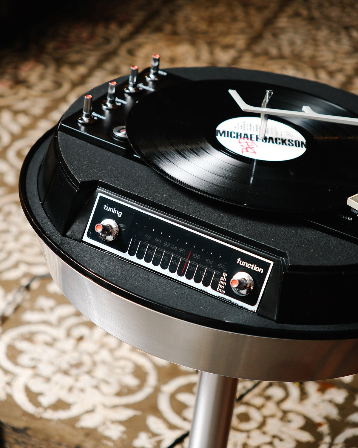 Close-up of the tuning dial, function switch, and control panel on the Electrohome 711 Saturn.