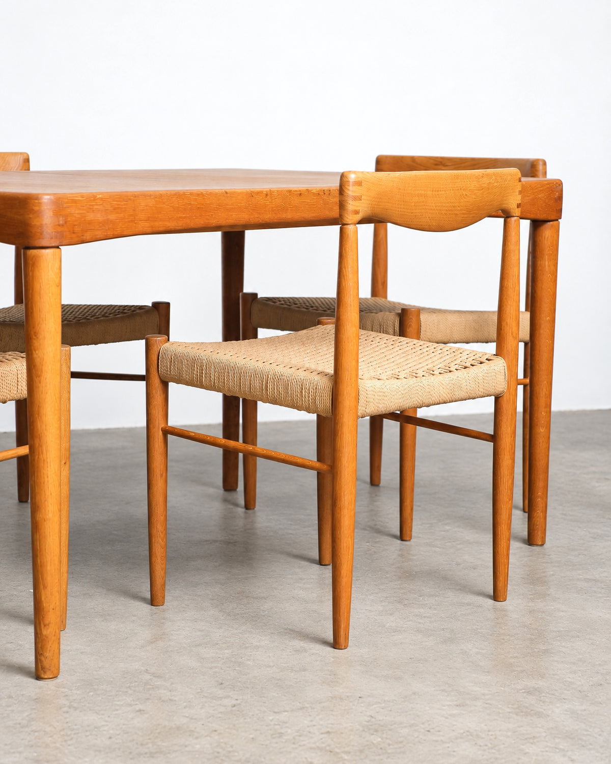 Close-up of the Bramin Danish furniture makers control label, made in Denmark, on the underside of the table top.