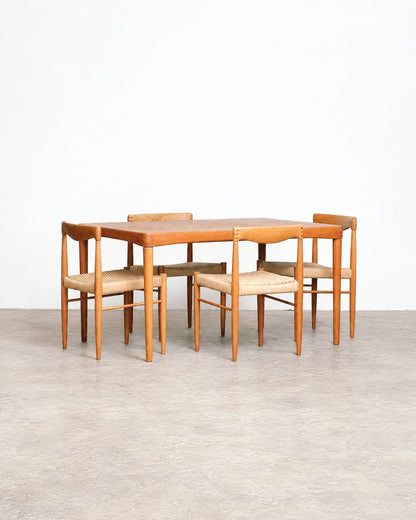 Close-up of the Bramin Danish furniture makers control label, made in Denmark, on the underside of the table top.