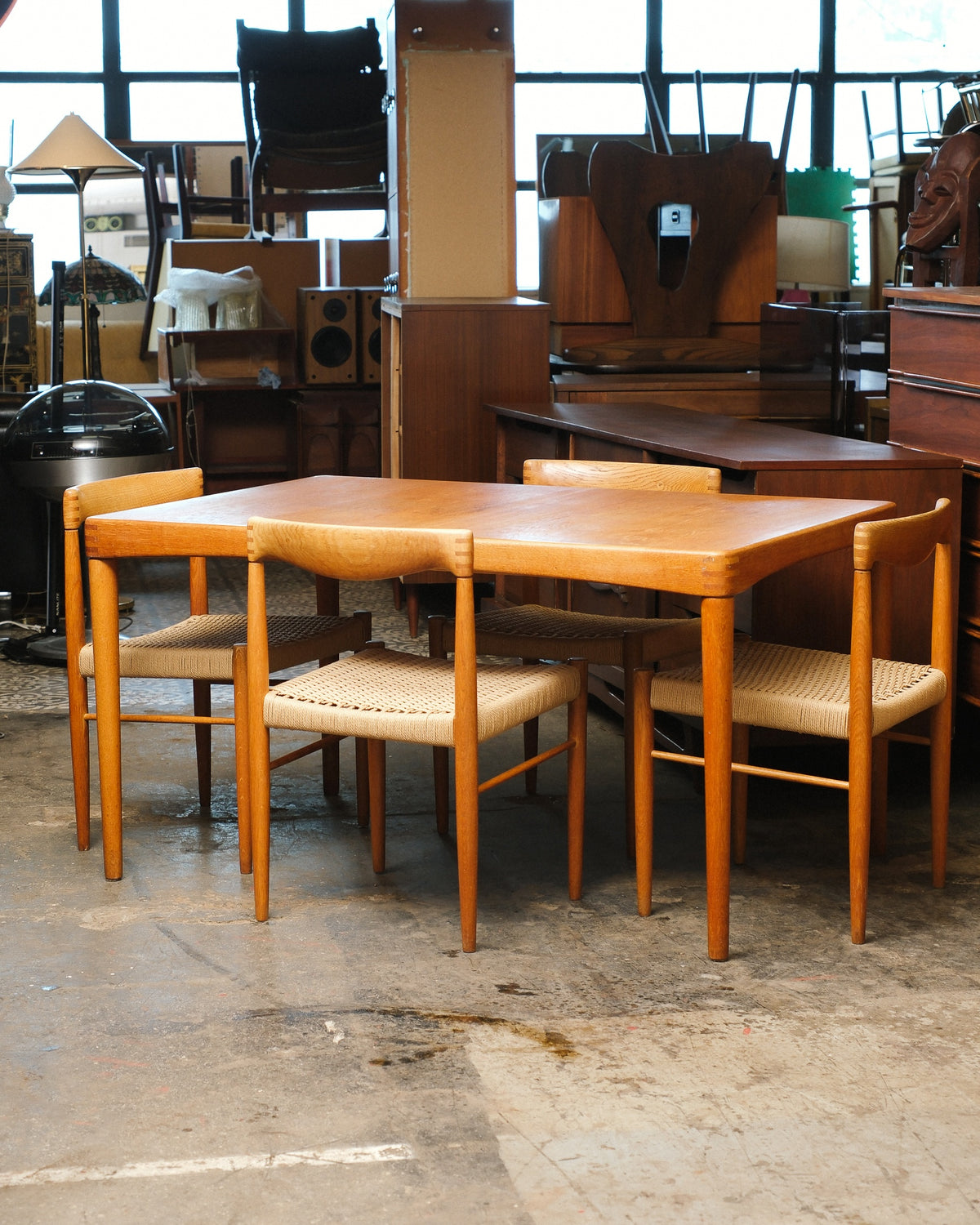 Close-up of the Bramin Danish furniture makers control label, made in Denmark, on the underside of the table top.