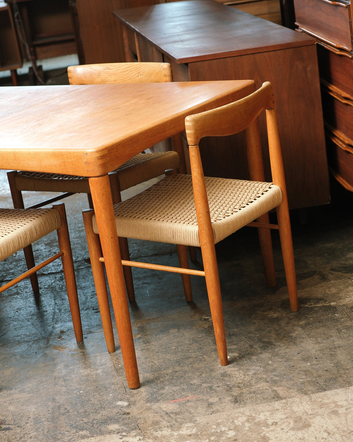 Close-up of the Bramin Danish furniture makers control label, made in Denmark, on the underside of the table top.