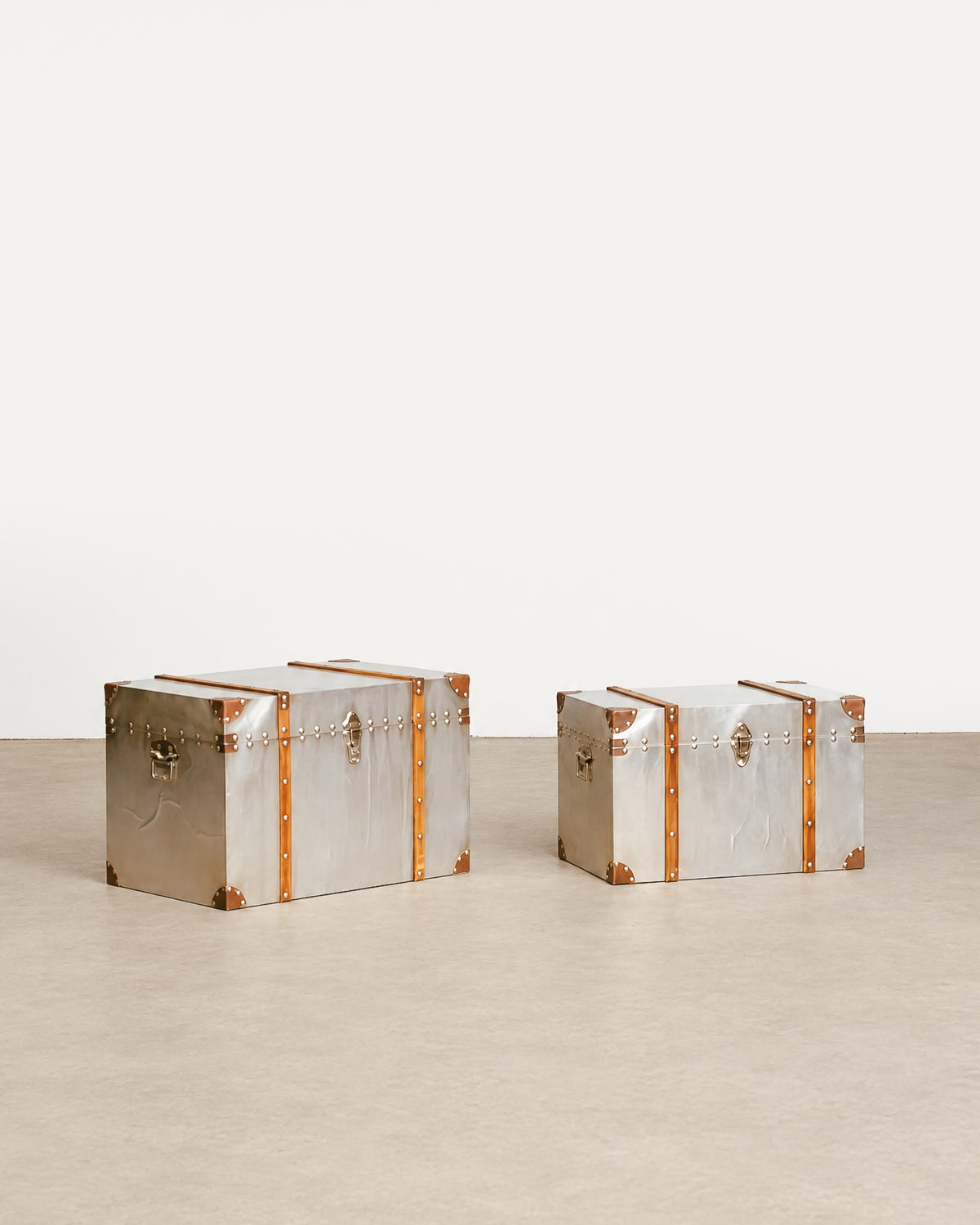 Side profile of the trunk showing the side handle and metal cladding finish.