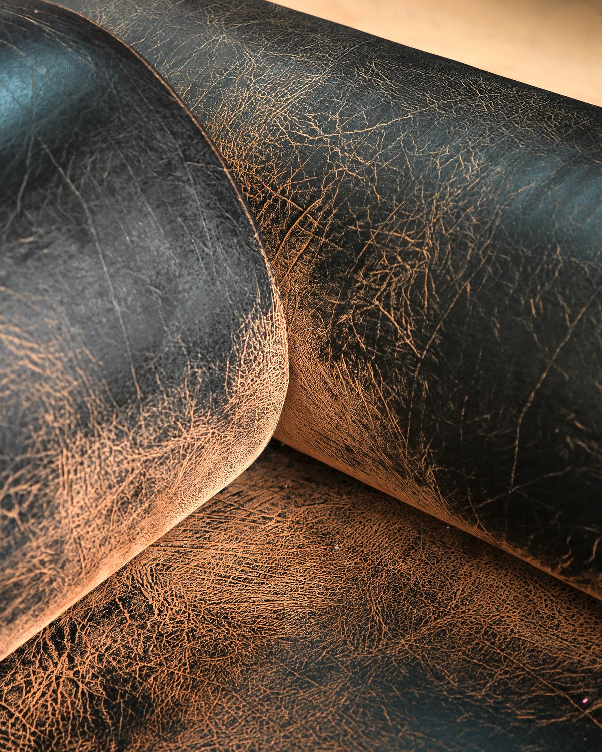 Distressed Dark Leather Sofa 96”