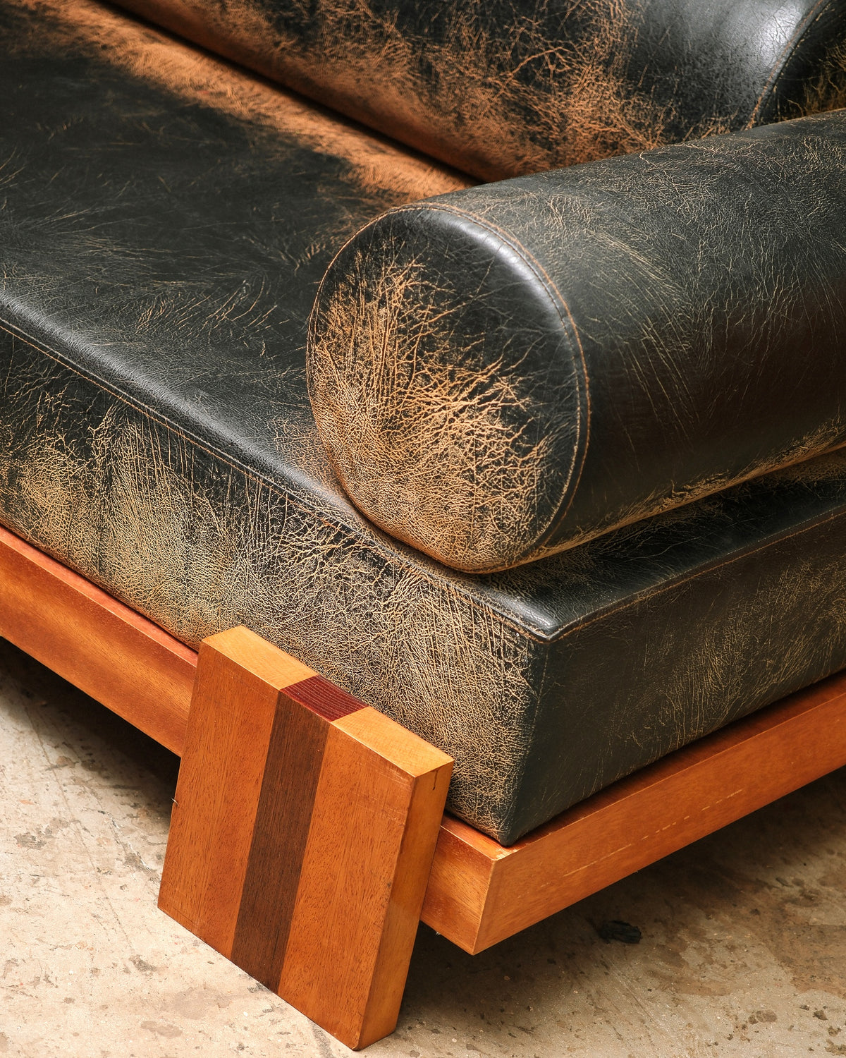 Distressed Dark Leather Sofa 96”