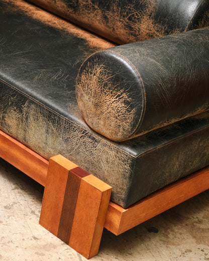 Distressed Dark Leather Sofa 96”