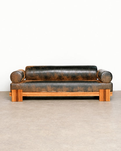 Distressed Dark Leather Sofa 96”