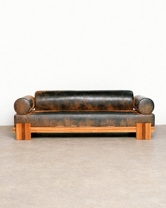 Distressed Dark Leather Sofa 96”