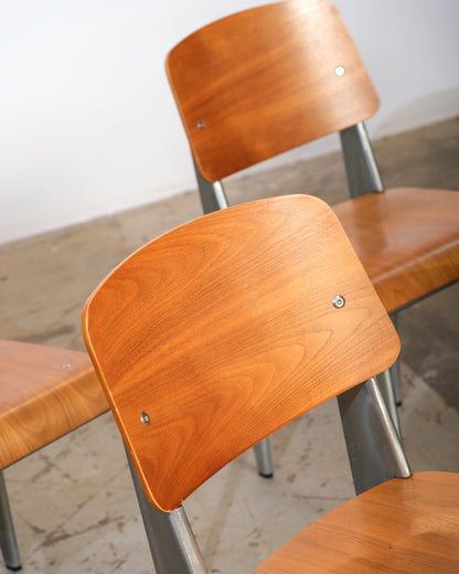 MCM Bentwood Jean Prouvé Style Chair with Brushed Aluminum Frame