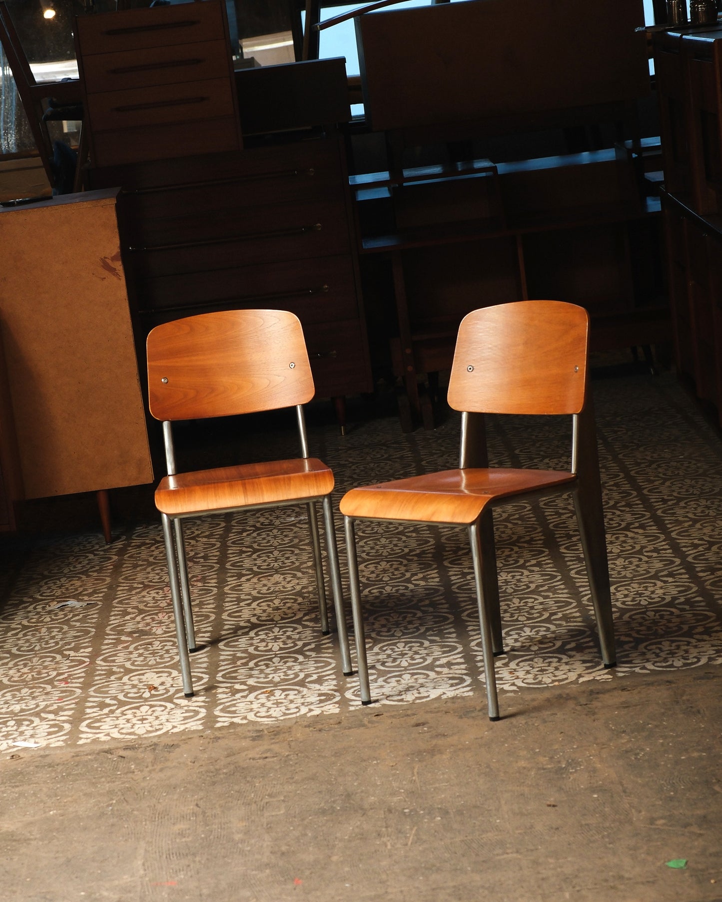 MCM Bentwood Jean Prouvé Style Chair with Brushed Aluminum Frame