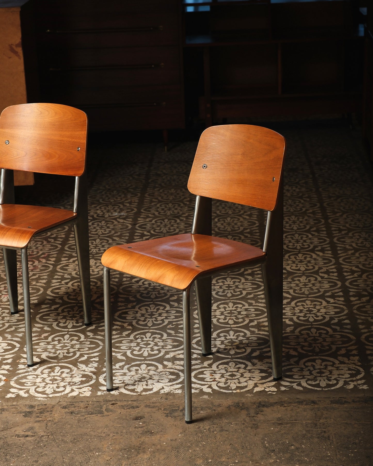 MCM Bentwood Jean Prouvé Style Chair with Brushed Aluminum Frame