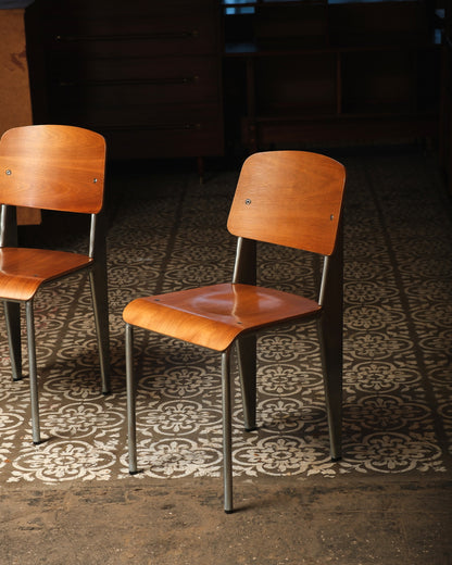 MCM Bentwood Jean Prouvé Style Chair with Brushed Aluminum Frame