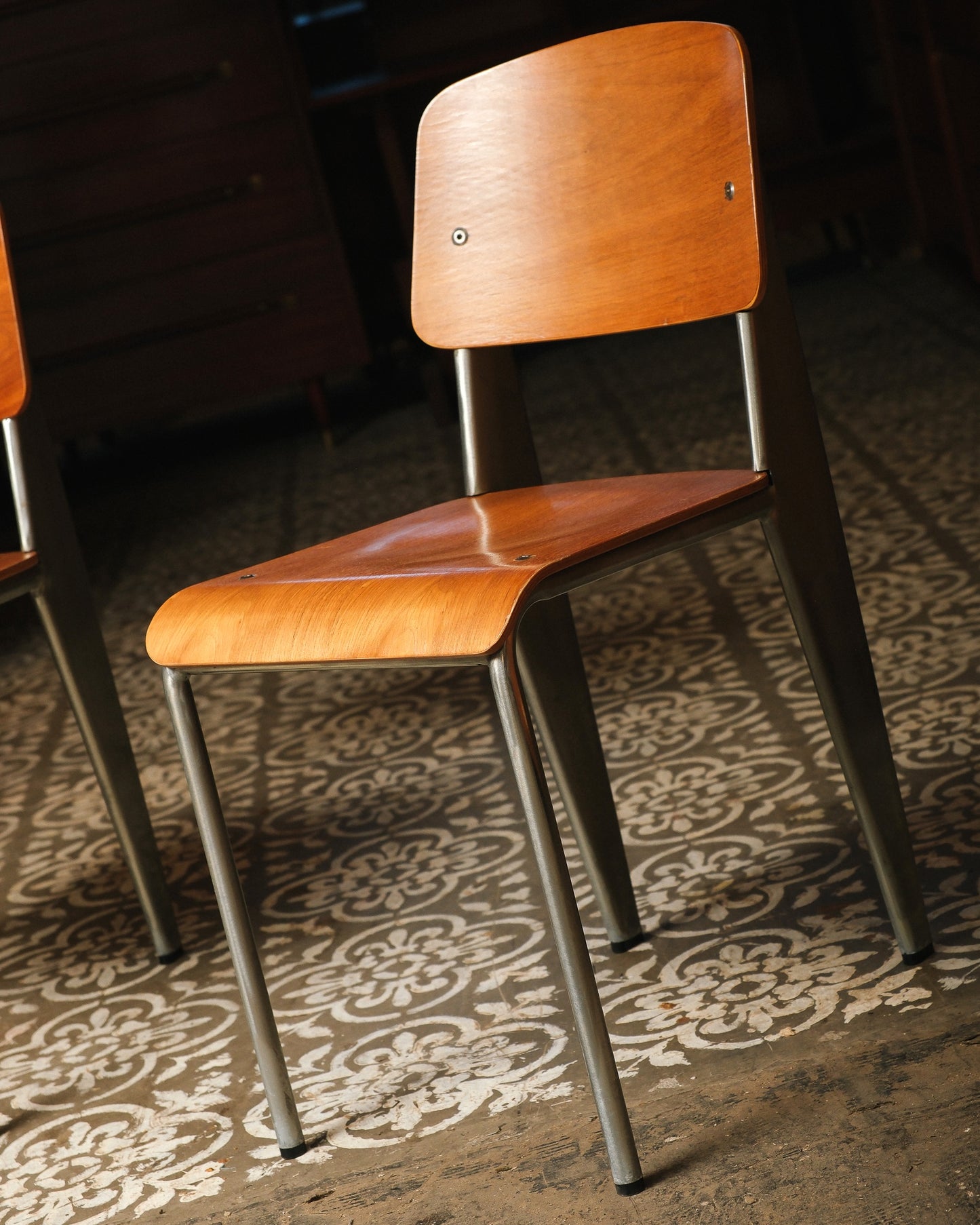 MCM Bentwood Jean Prouvé Style Chair with Brushed Aluminum Frame