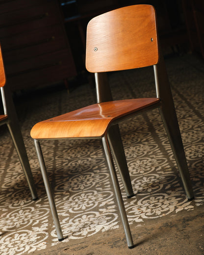 MCM Bentwood Jean Prouvé Style Chair with Brushed Aluminum Frame