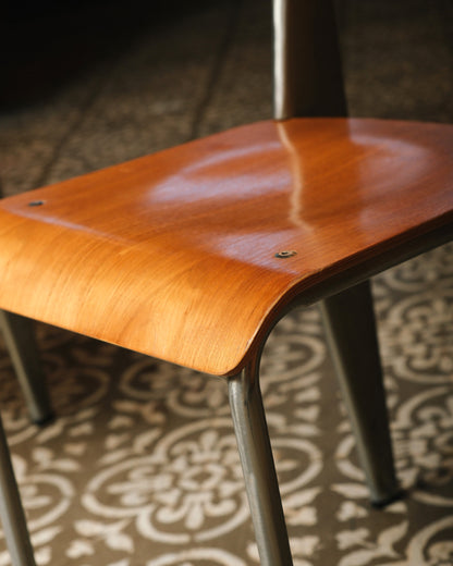 MCM Bentwood Jean Prouvé Style Chair with Brushed Aluminum Frame