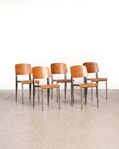 MCM Bentwood Jean Prouvé Style Chair with Brushed Aluminum Frame