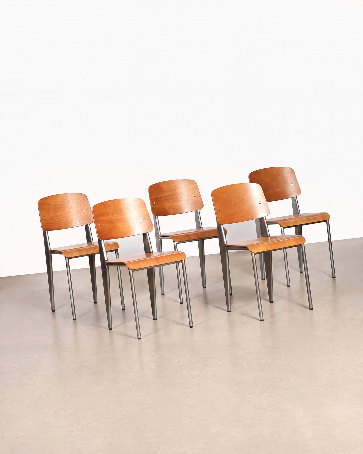 MCM Bentwood Jean Prouvé Style Chair with Brushed Aluminum Frame