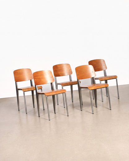 MCM Bentwood Jean Prouvé Style Chair with Brushed Aluminum Frame