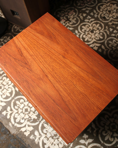 Overhead view of the teak top showing natural grain and finish