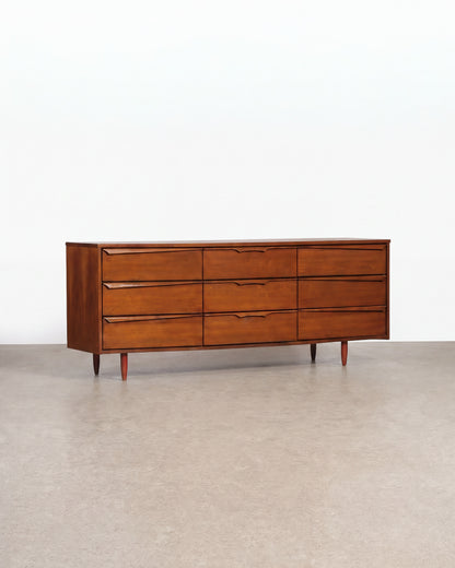 MCM Dark Walnut 9-Drawer Dresser by Vic Art (1967)