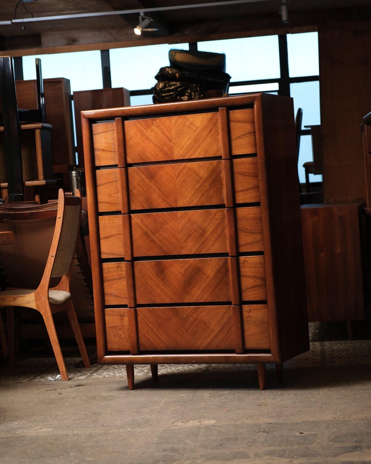 MCM Dark Walnut Tallboy Dresser by Lane Furniture
