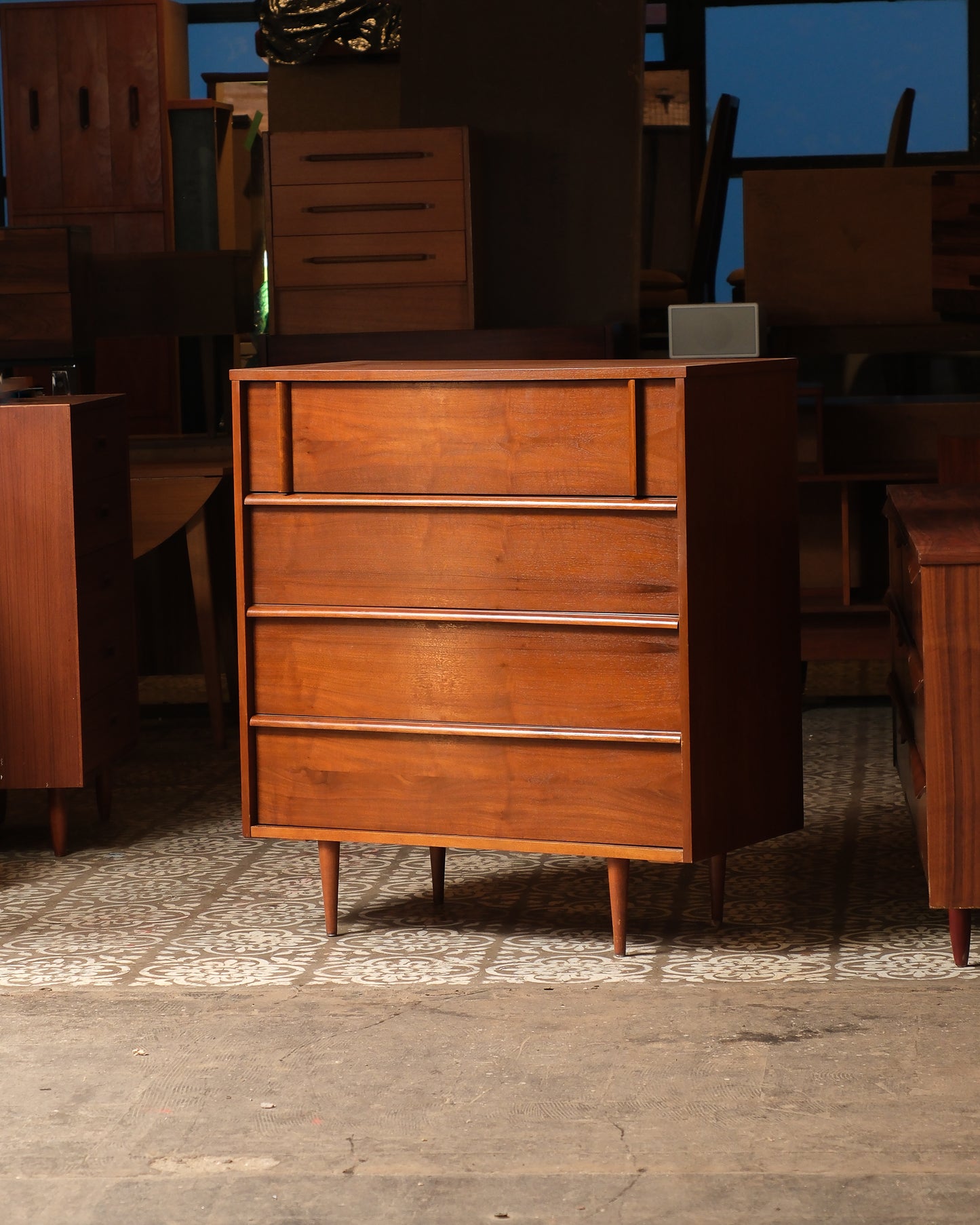 MCM Dark Walnut Tallboy Dresser
