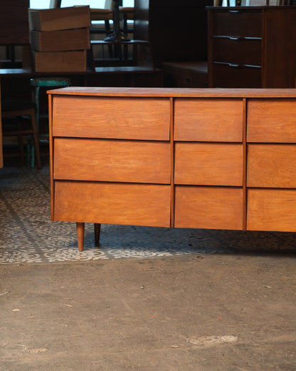 Front-left corner detail of the dresser highlighting drawer grain and joinery.
