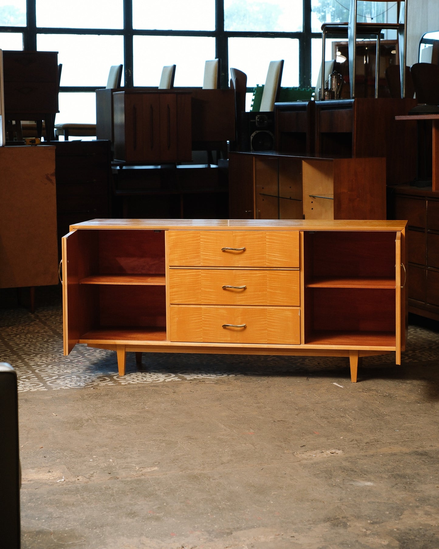 MCM Maple Sideboard with Brass Pulls