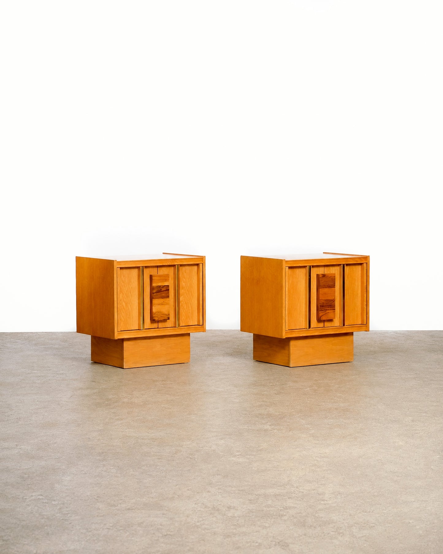 MCM Oak & Rosewood Brutalist Nightstand Set