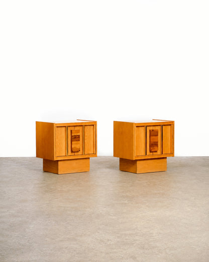 MCM Oak & Rosewood Brutalist Nightstand Set