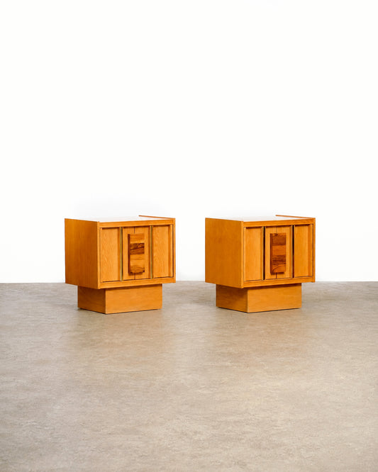 MCM Oak & Rosewood Brutalist Nightstand Set
