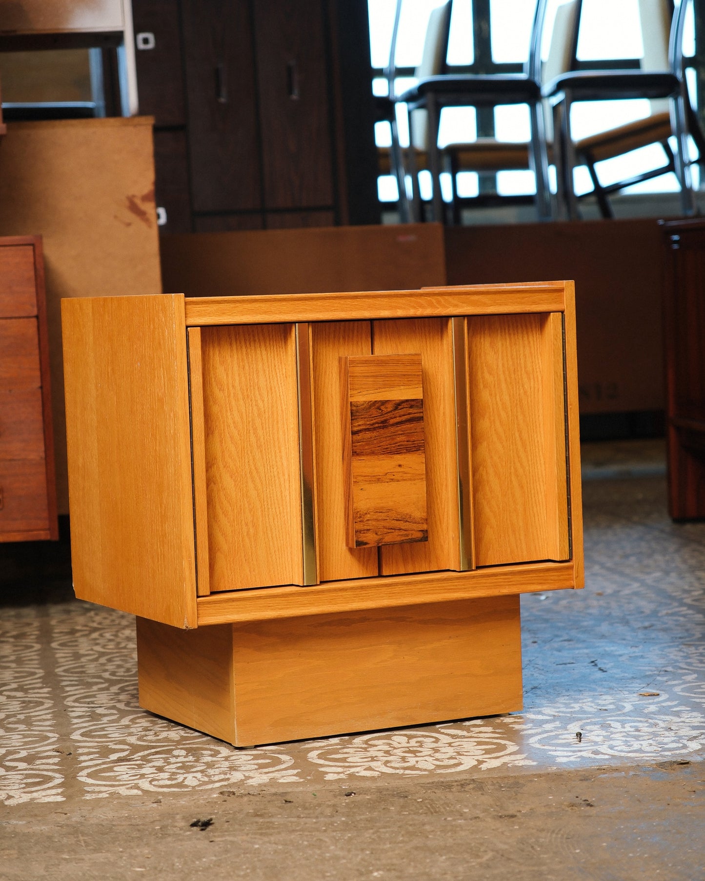 MCM Oak & Rosewood Brutalist Nightstand Set