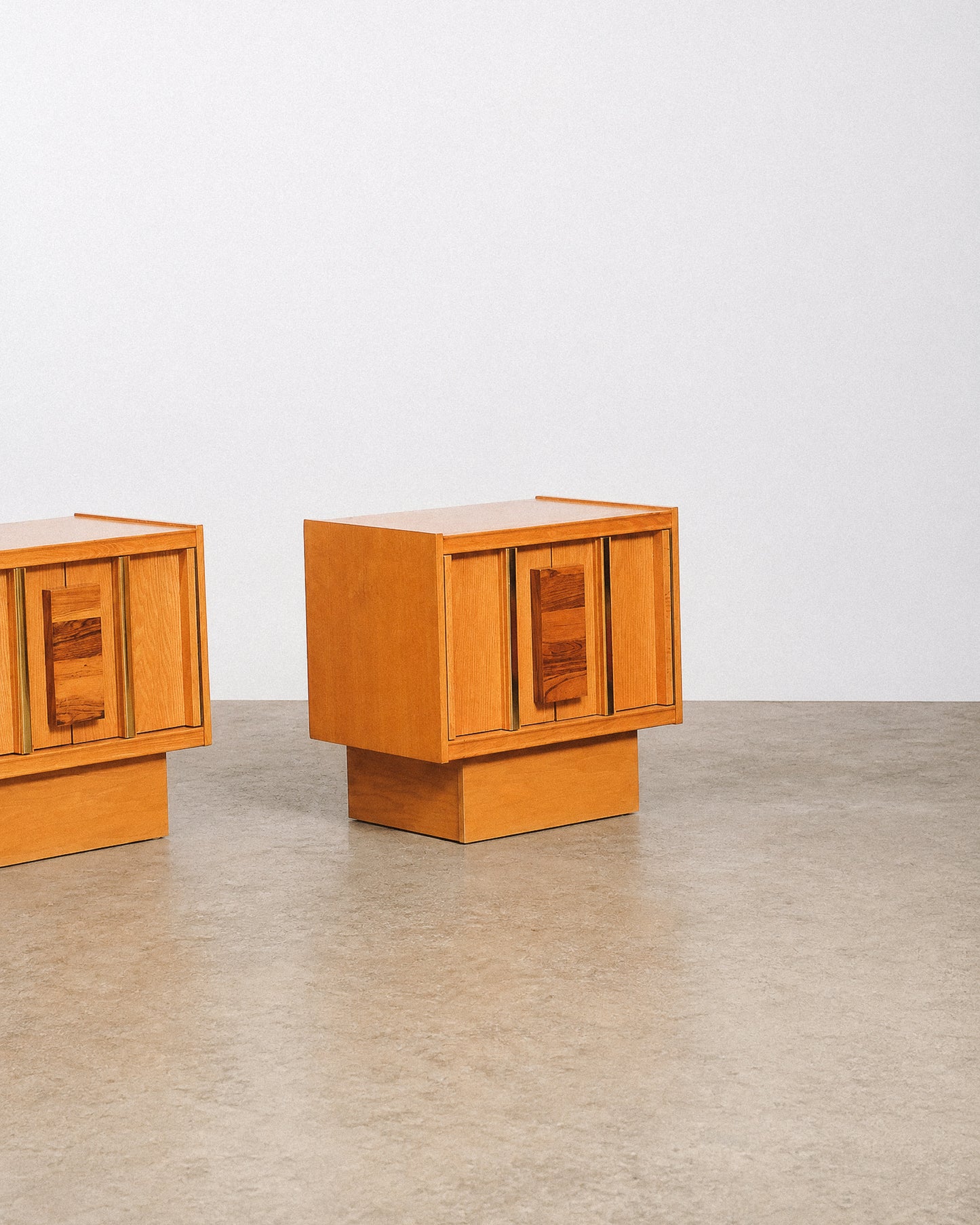 MCM Oak & Rosewood Brutalist Nightstand Set