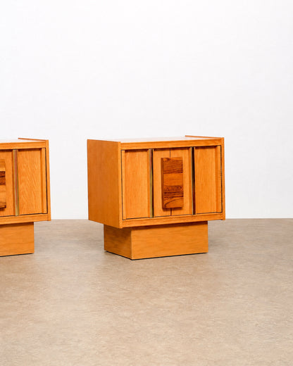 MCM Oak & Rosewood Brutalist Nightstand Set